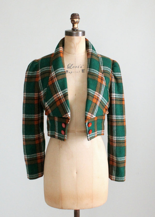 Vintage 1970s Plaid Wool Tuxedo Style Jacket - Raleigh Vintage