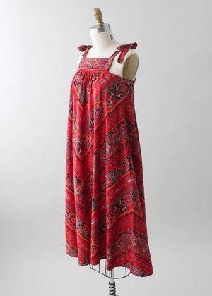 Vintage 1970s Red Print Summer Tent Dress - Raleigh Vintage