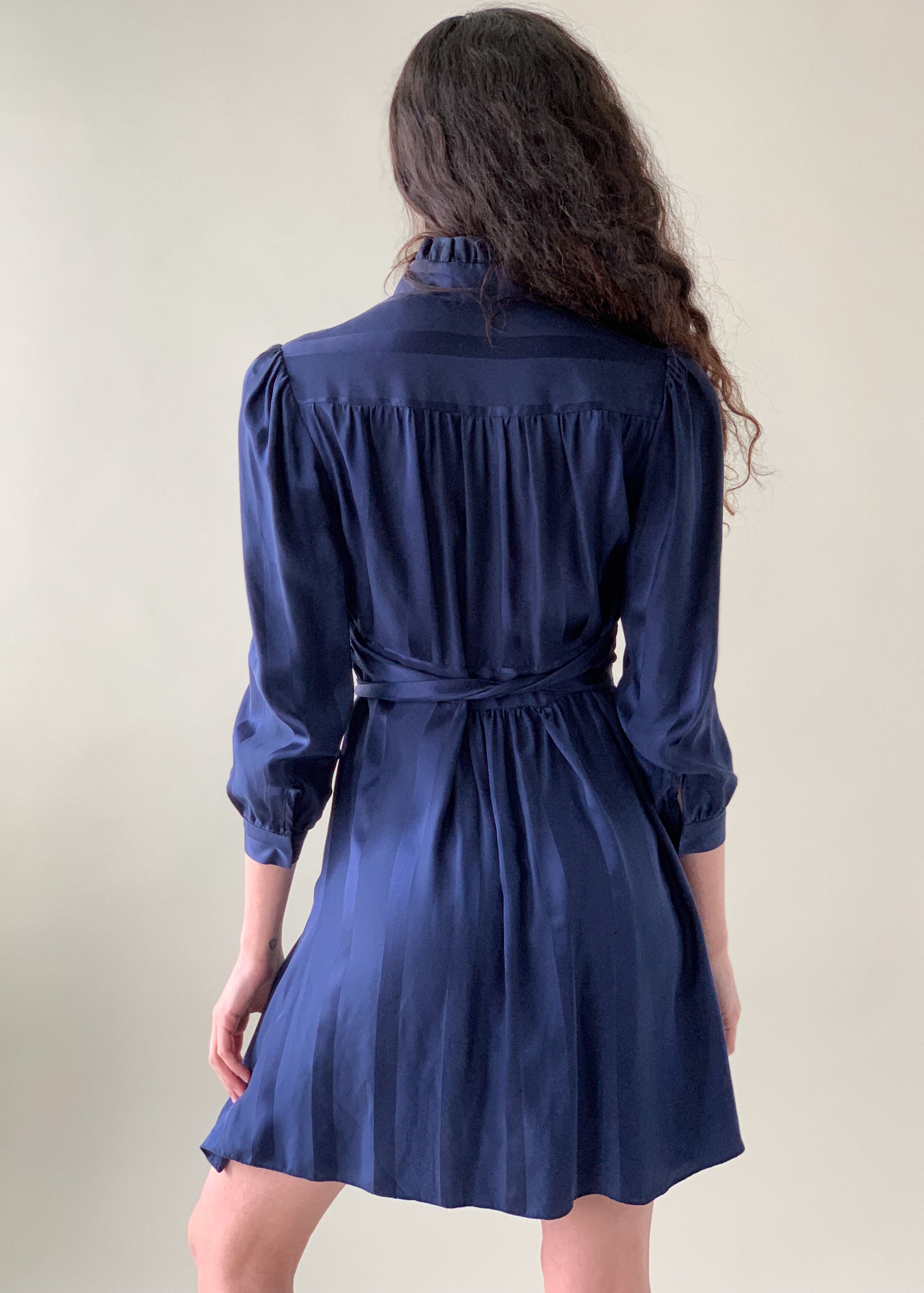 navy blue silk mini dress