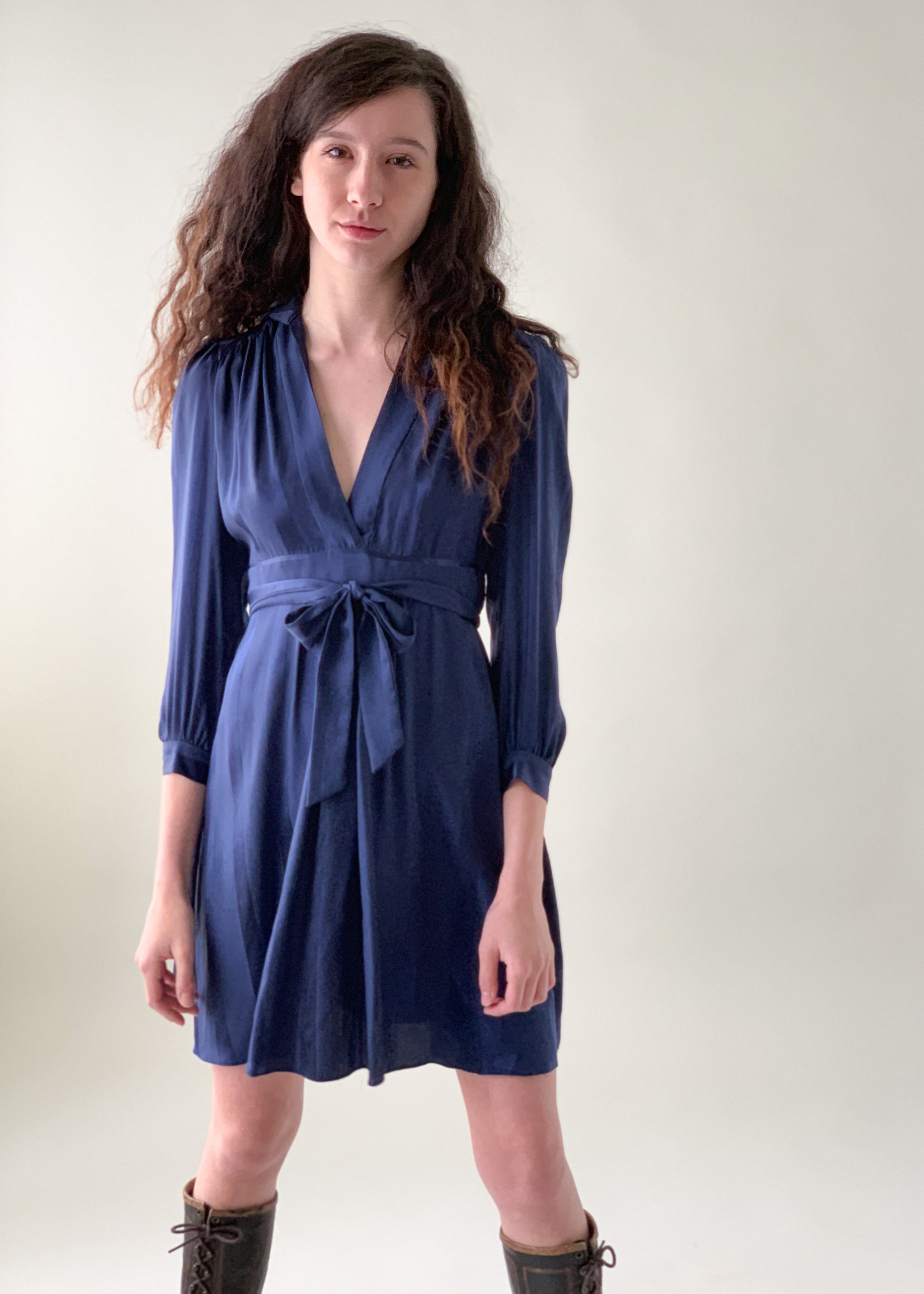 navy blue silk mini dress