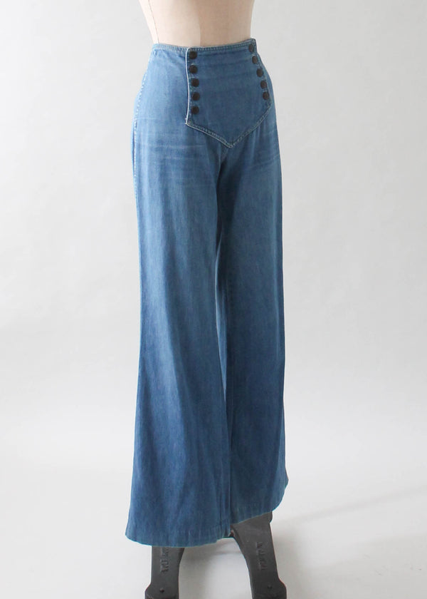 Vintage 1970s Snap Front Wide Leg Jeans - Raleigh Vintage