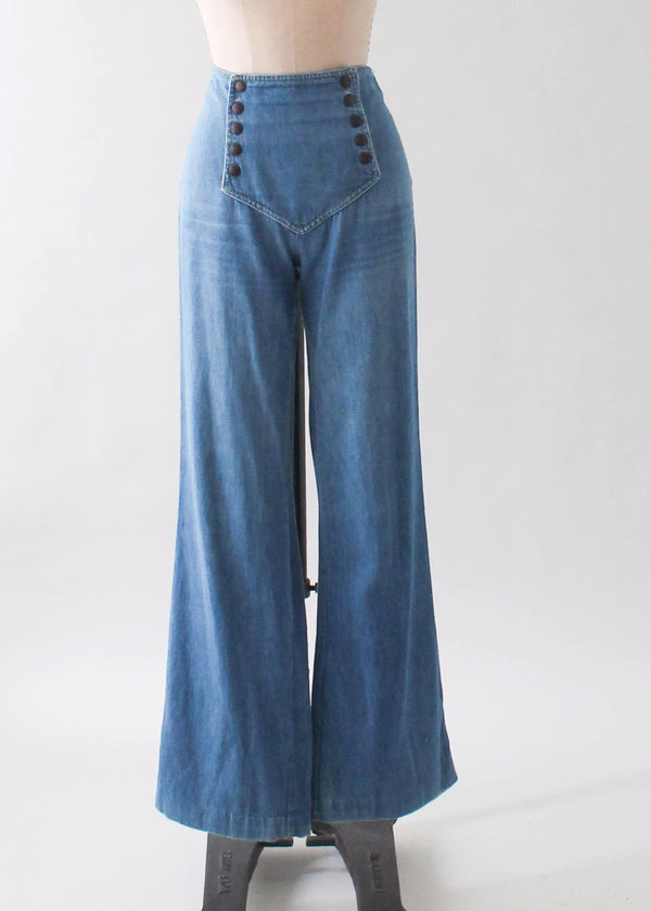 Vintage 1970s Snap Front Wide Leg Jeans - Raleigh Vintage