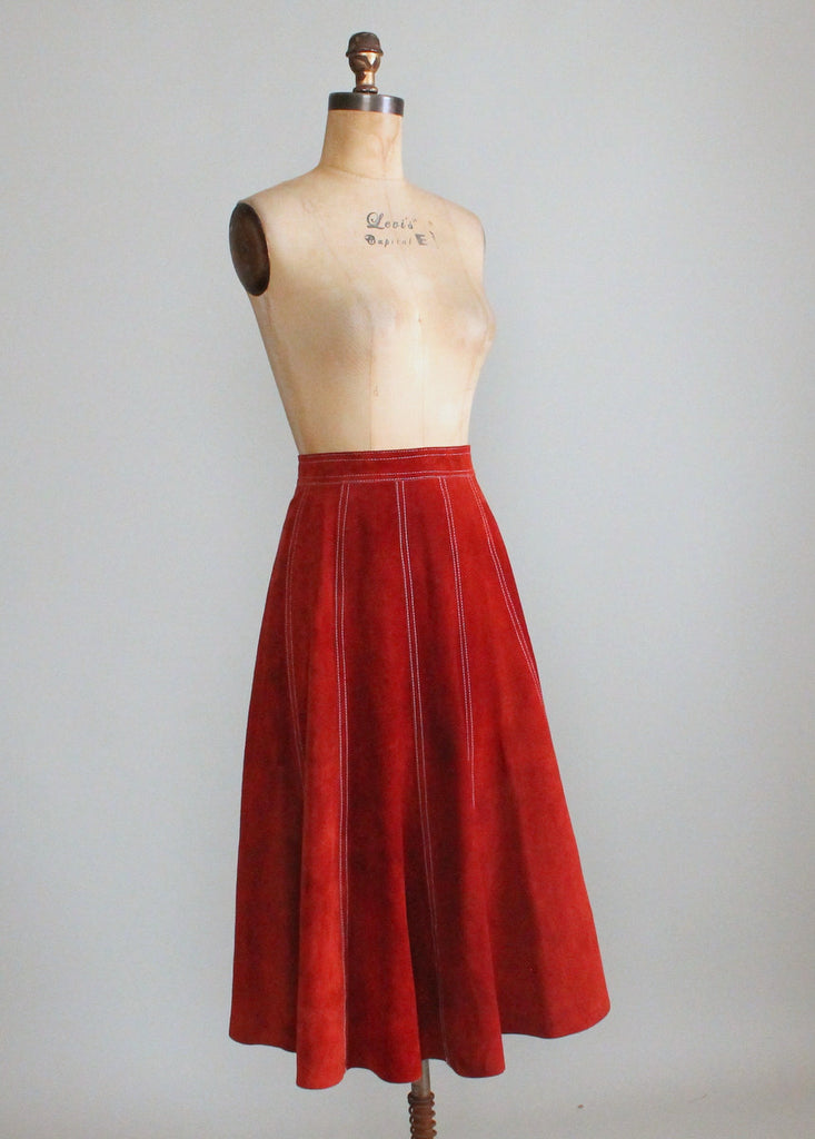 Vintage 1970s Rust Suede Gored Full Skirt | Raleigh Vintage