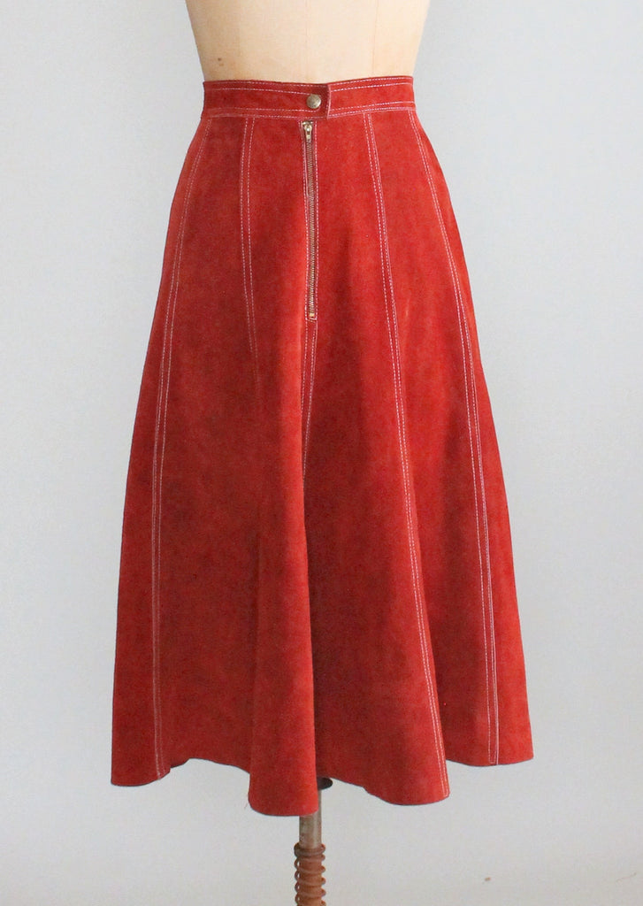 Vintage 1970s Rust Suede Gored Full Skirt | Raleigh Vintage