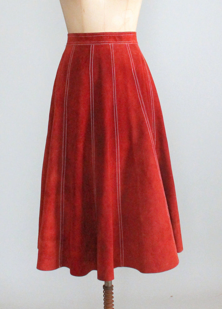Vintage 1970s Rust Suede Gored Full Skirt | Raleigh Vintage