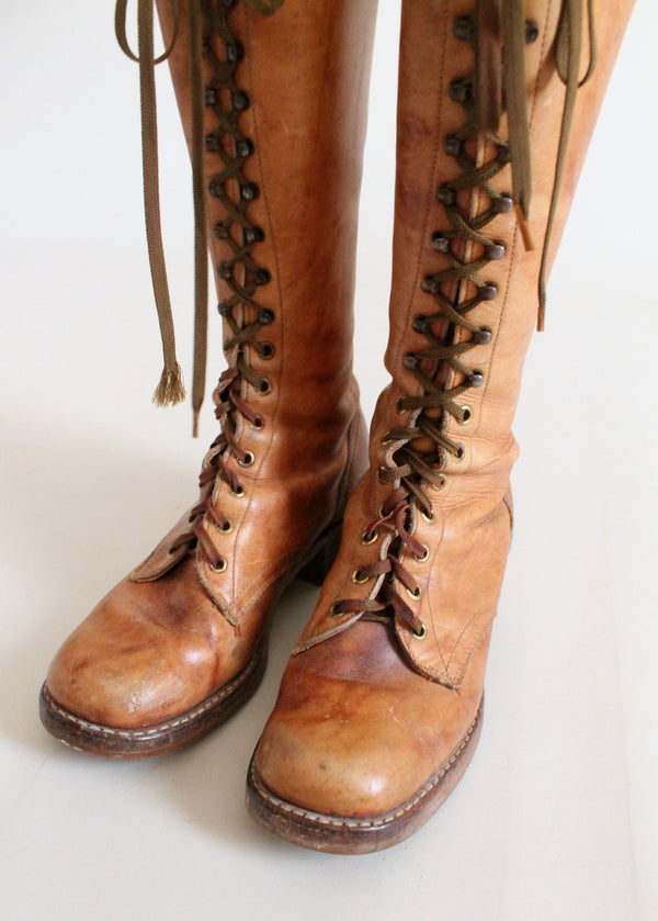 Vintage 1960s Tan Leather Lace Up Work Boots Raleigh Vintage 6796