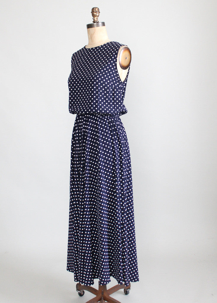 Vintage 1980s Navy and White Polka Dot Day Dress | Raleigh Vintage