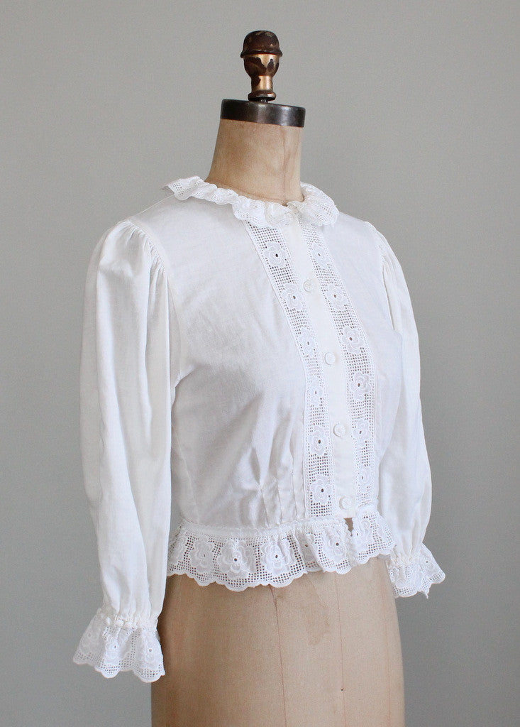 Vintage 1980s Cotton and Lace Victorian Style Blouse | Raleigh Vintage