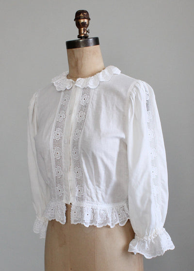 Vintage 1980s Cotton and Lace Victorian Style Blouse - Raleigh Vintage