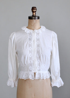Vintage 1980s Cotton and Lace Victorian Style Blouse - Raleigh Vintage