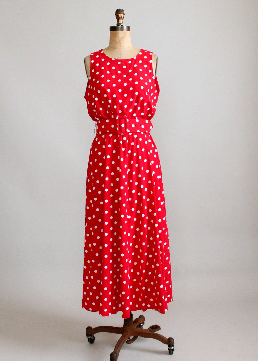 Vintage 1980s Red and White Polka Dot Dress - Raleigh Vintage