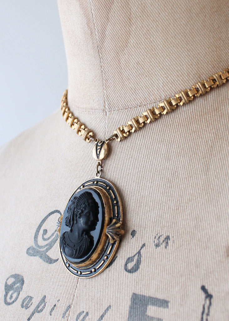 Vintage 1930s Victorian Revival Black Cameo Necklace | Raleigh Vintage