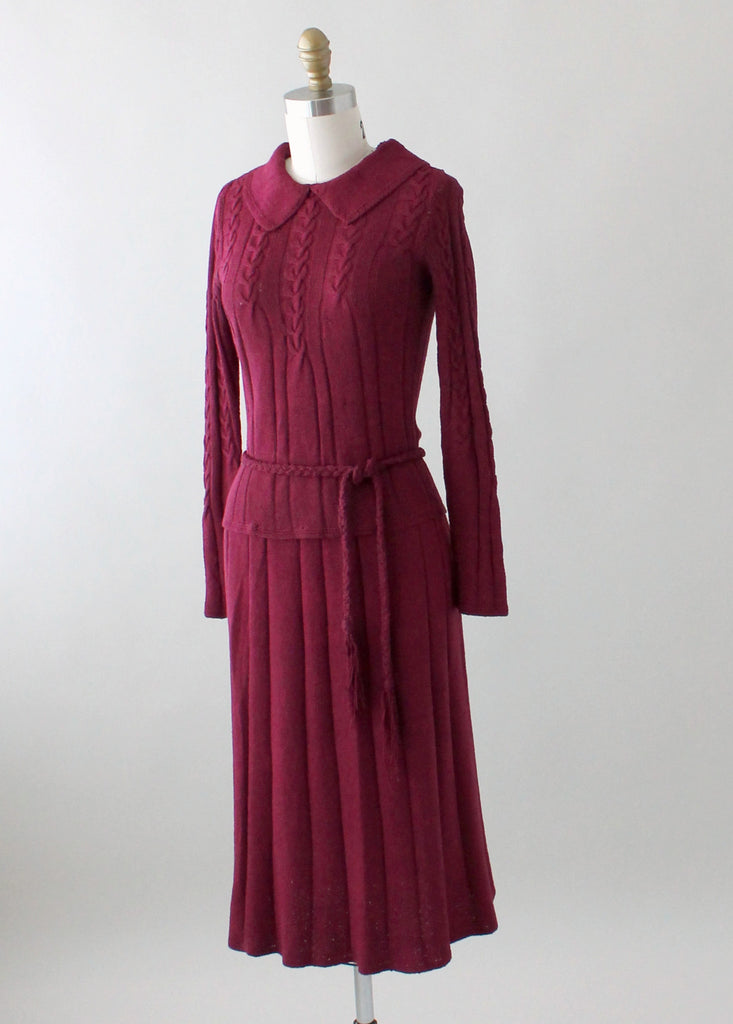 Vintage 1930s Plum Knit Sweater and Skirt Dress Set | Raleigh Vintage