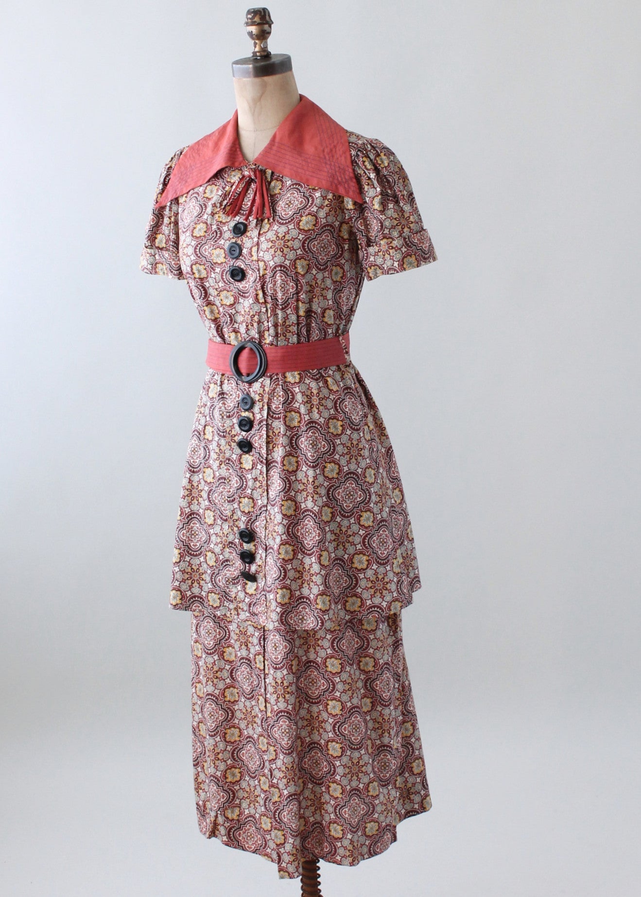 Vintage Mid 1930s Floral Cotton Day Dress With Peplum Raleigh Vintage