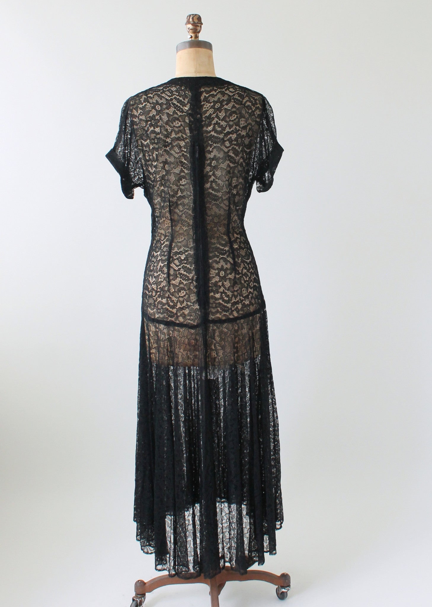 Vintage 1940s Plunging Neckline Black Lace Dress - Raleigh Vintage
