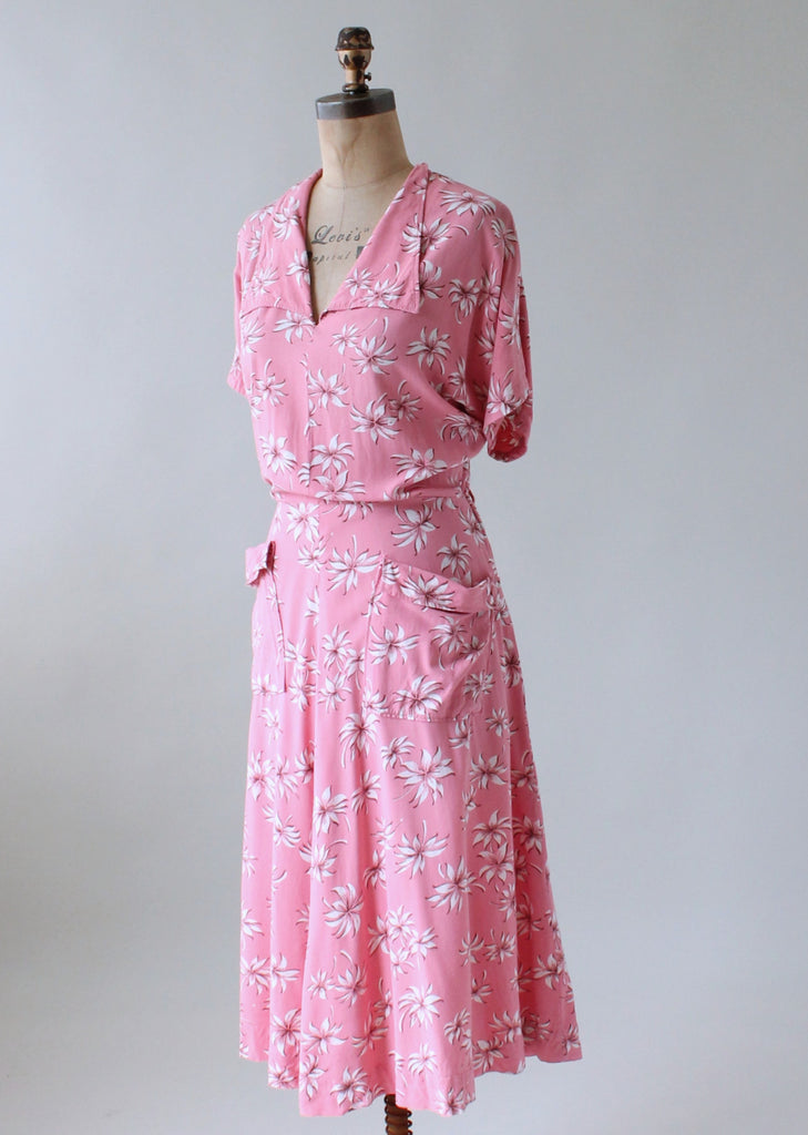 Vintage 1940s Pink Floral Print Day Dress | Raleigh Vintage