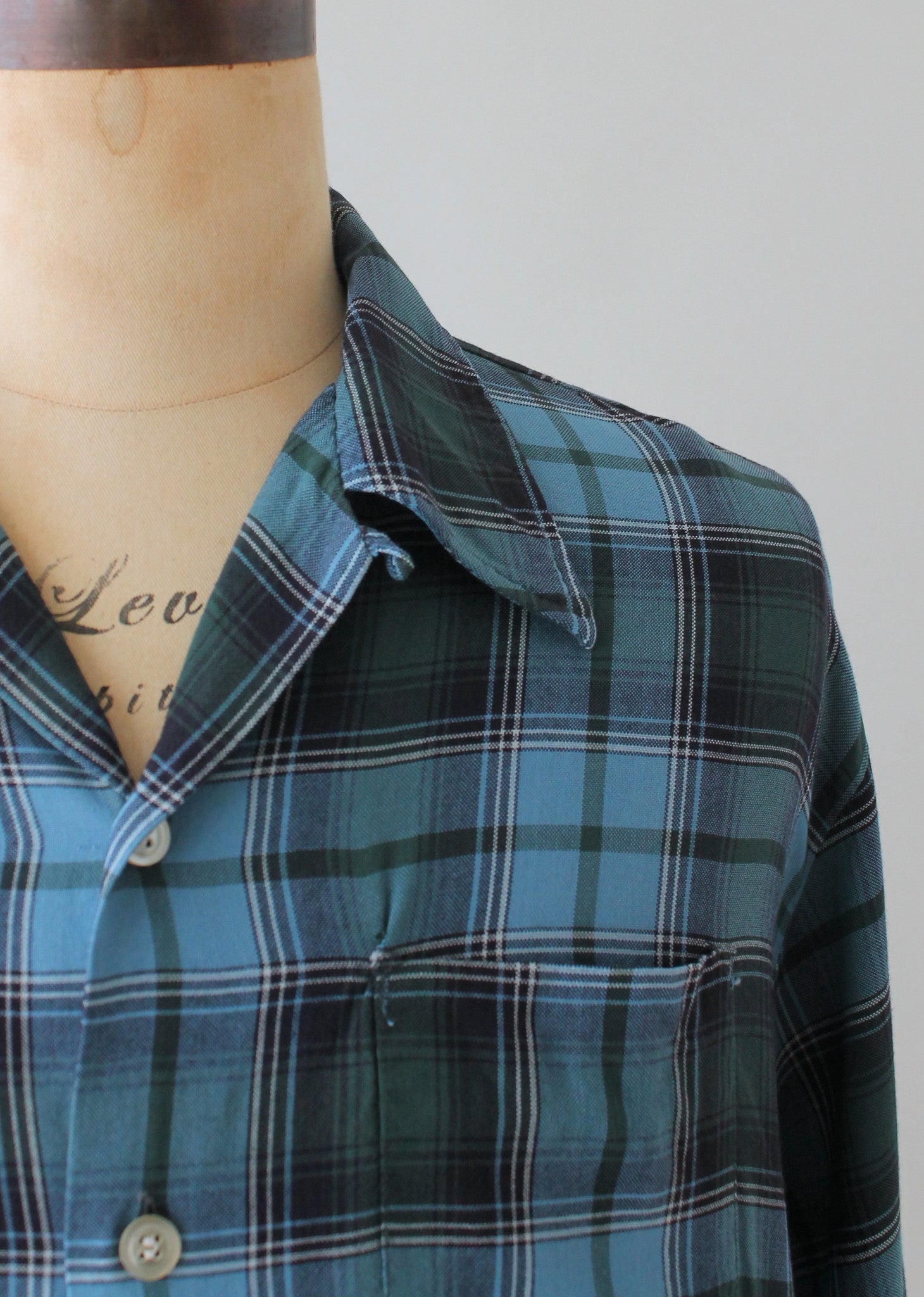 Vintage Blue Plaid Loop Collar Shirt - Raleigh Vintage