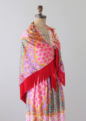 Vintage 1970s Scarf Print Halter Maxi Dress and Shawl - Raleigh Vintage