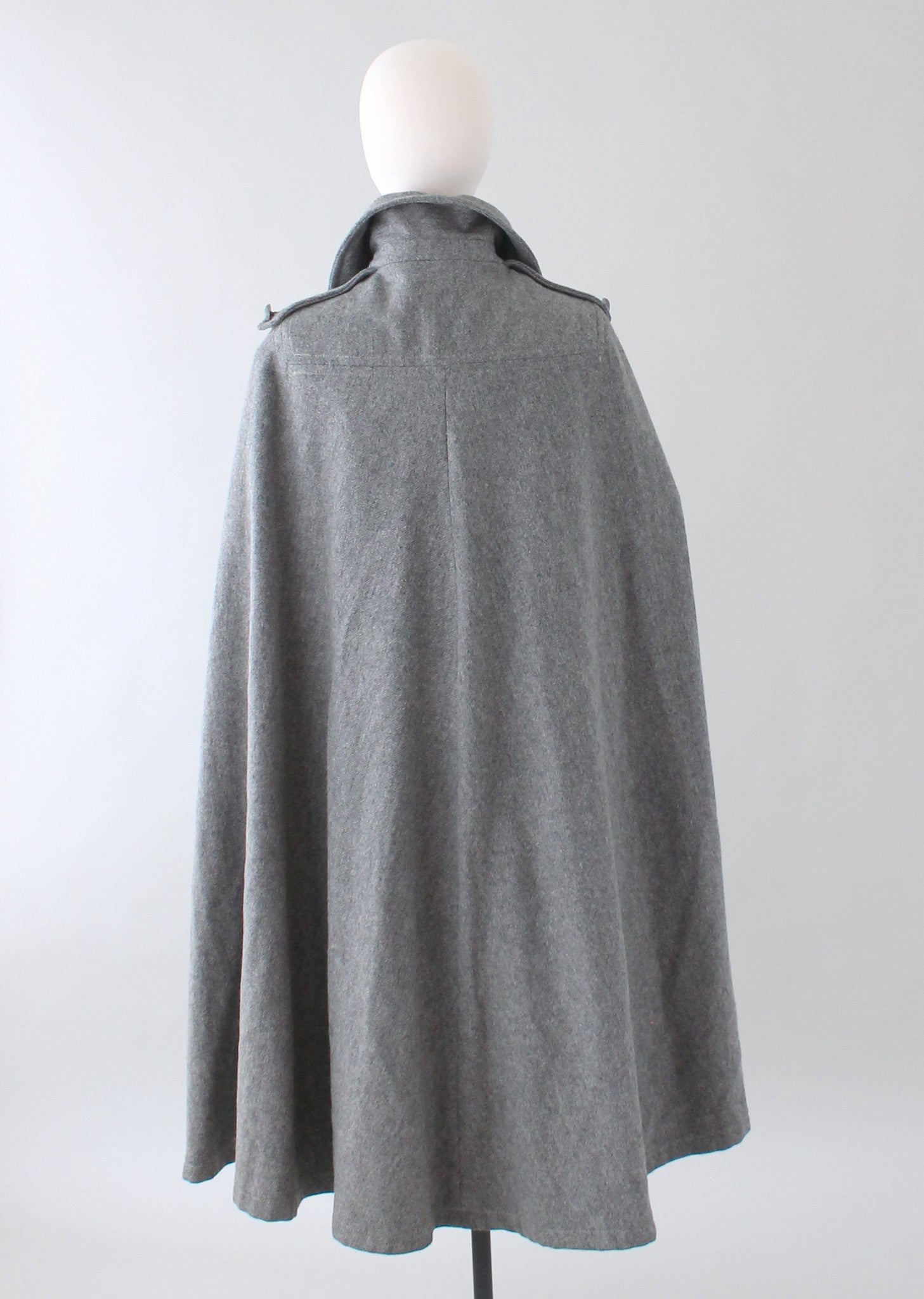 Vintage 1970s Grey Wool Belted Coat Cape - Raleigh Vintage