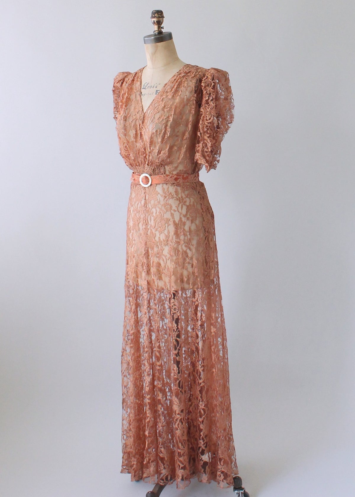 Vintage 1940s Mocha Lace Evening Dress Raleigh Vintage 