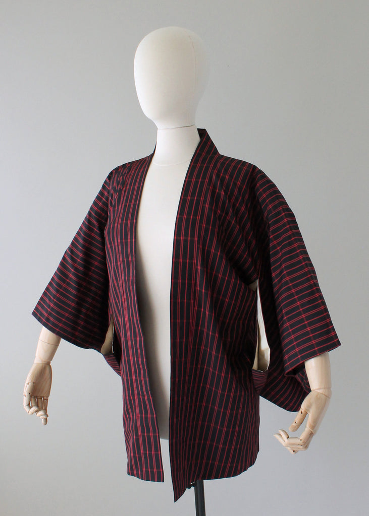 Vintage 1960s Red and Black Check Haori Kimono Jacket | Raleigh Vintage