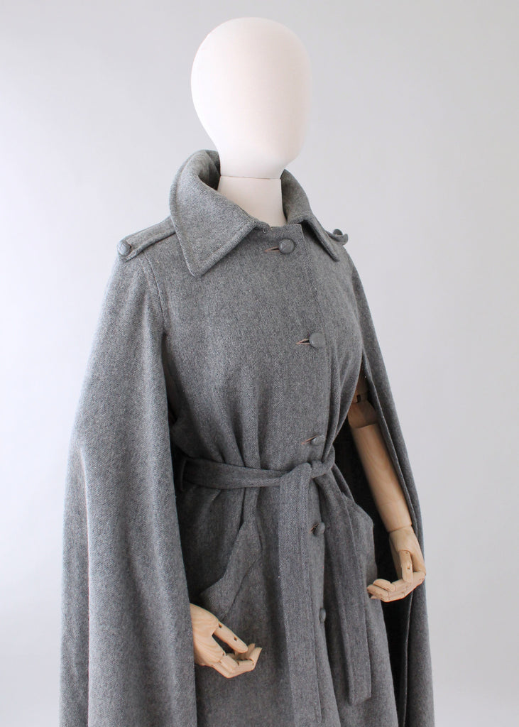 Vintage 1970s Grey Wool Belted Coat Cape | Raleigh Vintage