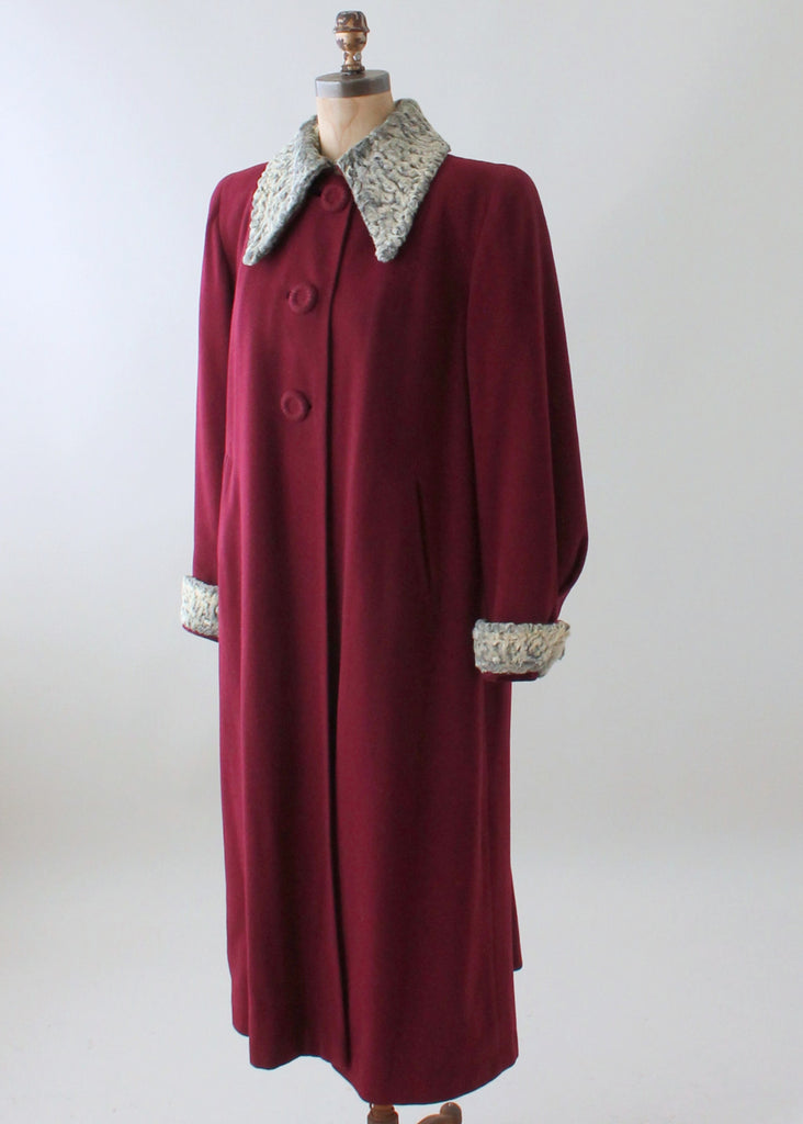 Vintage 1940s Cranberry Wool and Curly Lamb Fur Coat | Raleigh Vintage