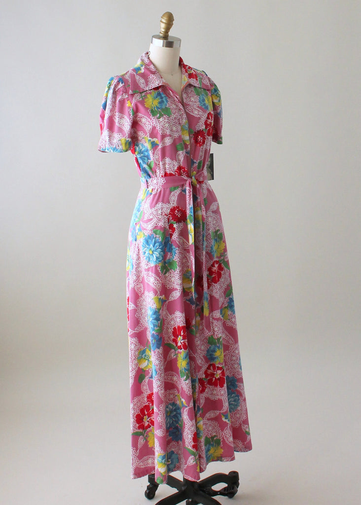 Vintage 1940s Floral Cotton Zip Front Robe Dress | Raleigh Vintage