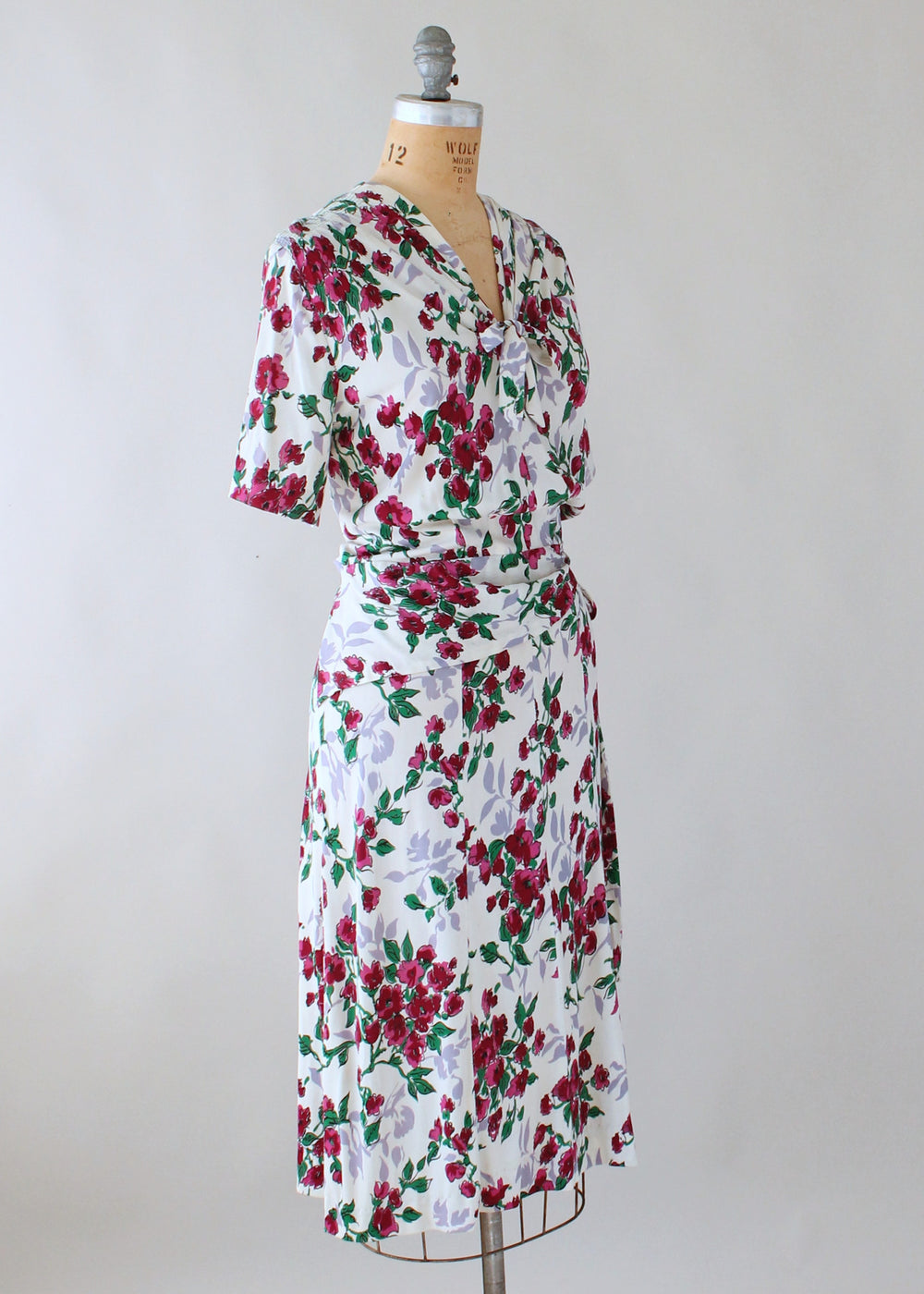 Vintage 1940s Magenta Flowers Rayon Jersey Dress - Raleigh Vintage