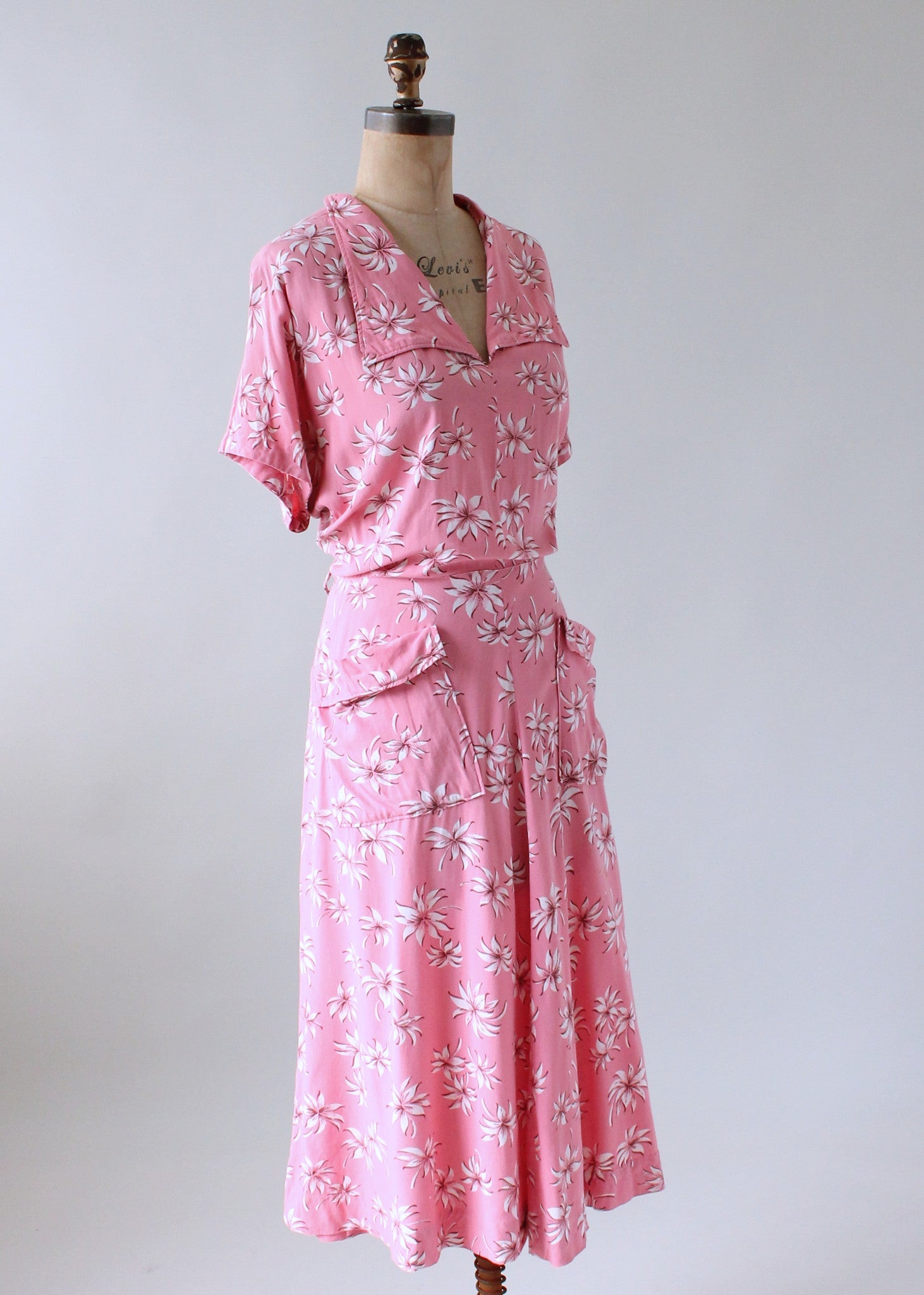 Vintage 1940s Pink Floral Print Day Dress - Raleigh Vintage