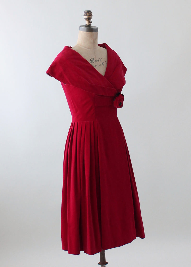 Vintage 1950s Red Velvet Holiday Party Dress Raleig