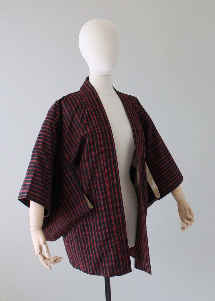 Vintage 1960s Red and Black Check Haori Kimono Jacket | Raleigh Vintage