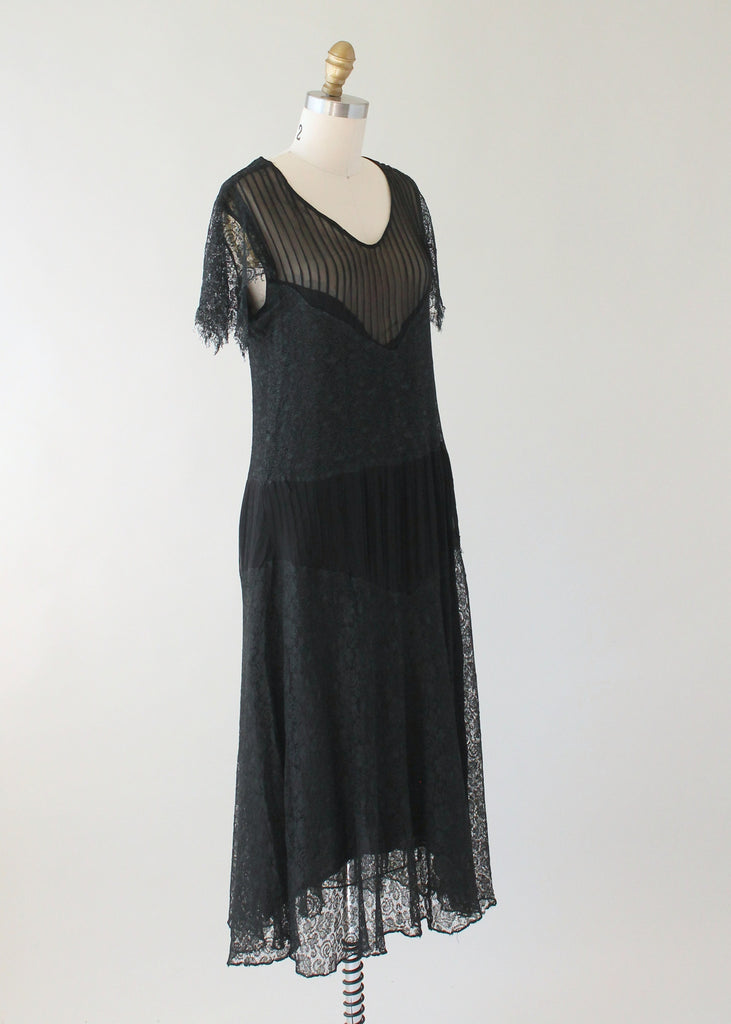 Vintage 1920s Black Lace and Silk Dress | Raleigh Vintage