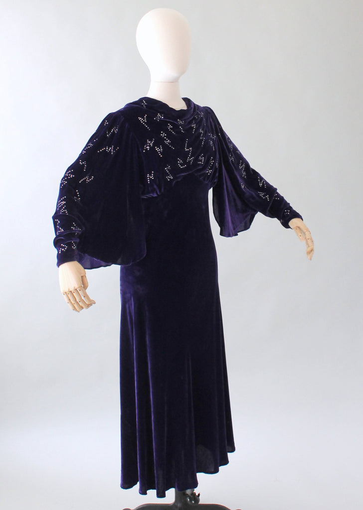 Vintage 1930s Purple Velvet Evening Gown with Rhinestones | Raleigh Vintage