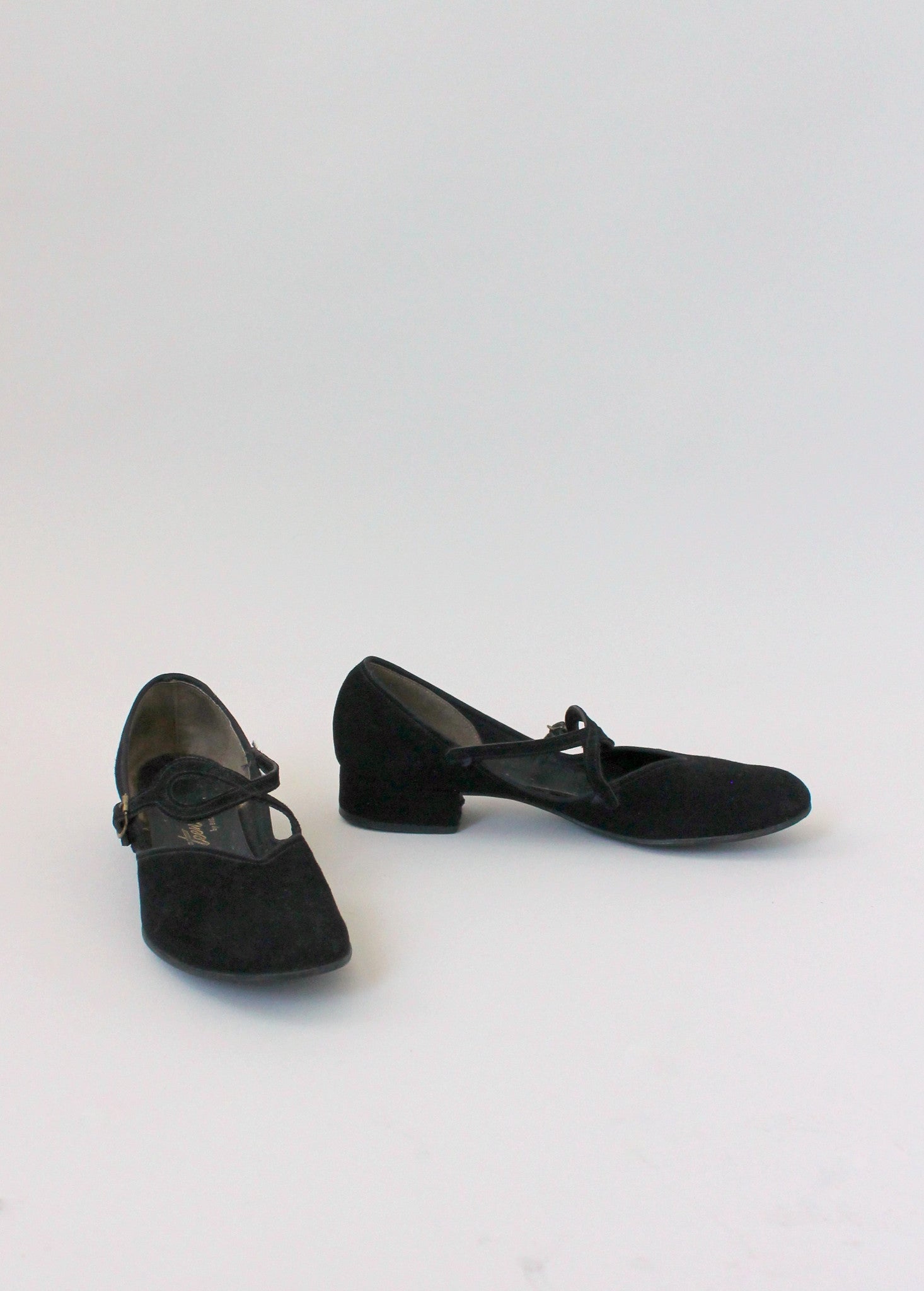 Vintage 1940s Black Suede Mary Jane Flats - Raleigh Vintage