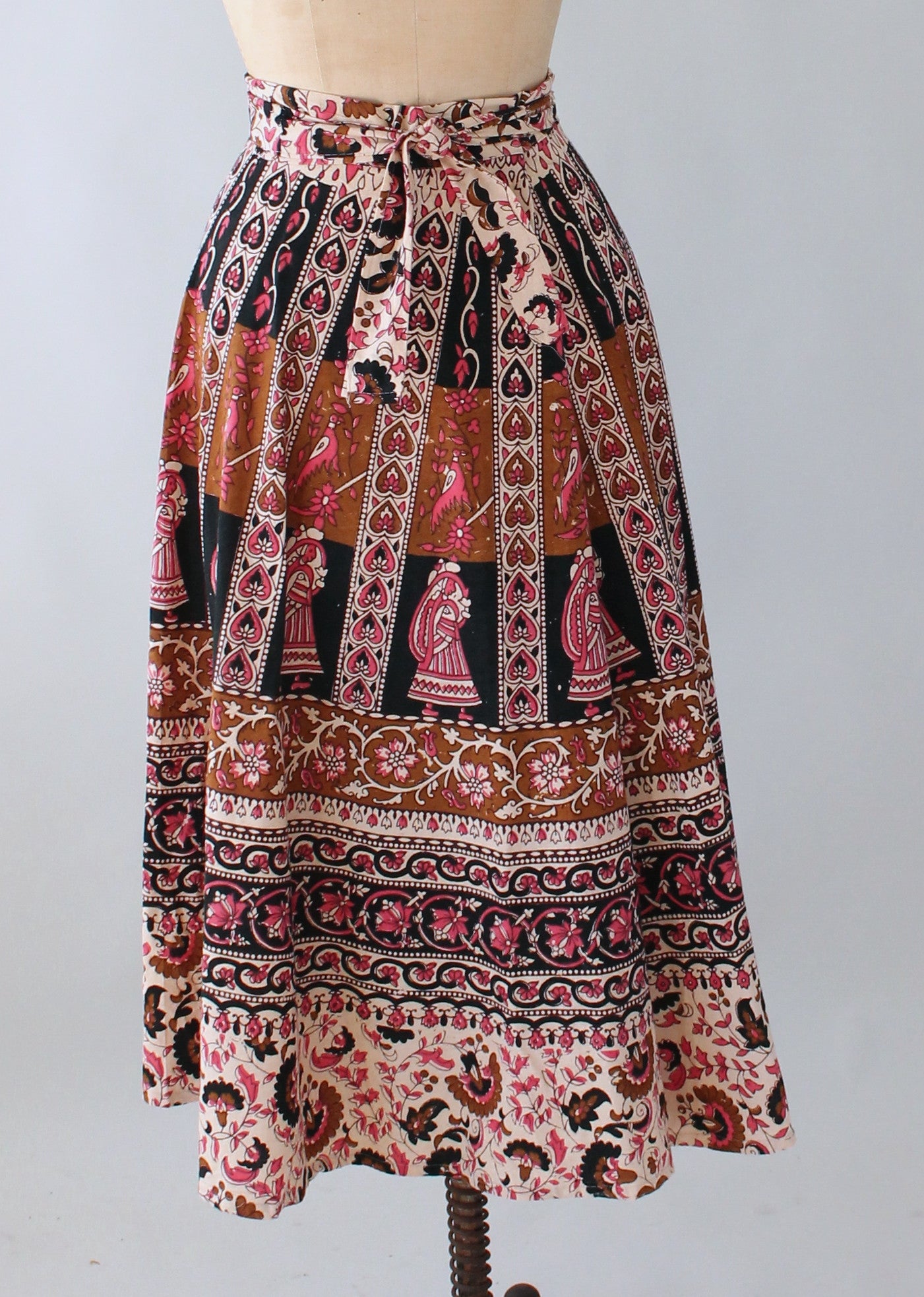 Vintage 1970s Indian Cotton Block Print Wrap Skirt - Raleigh Vintage