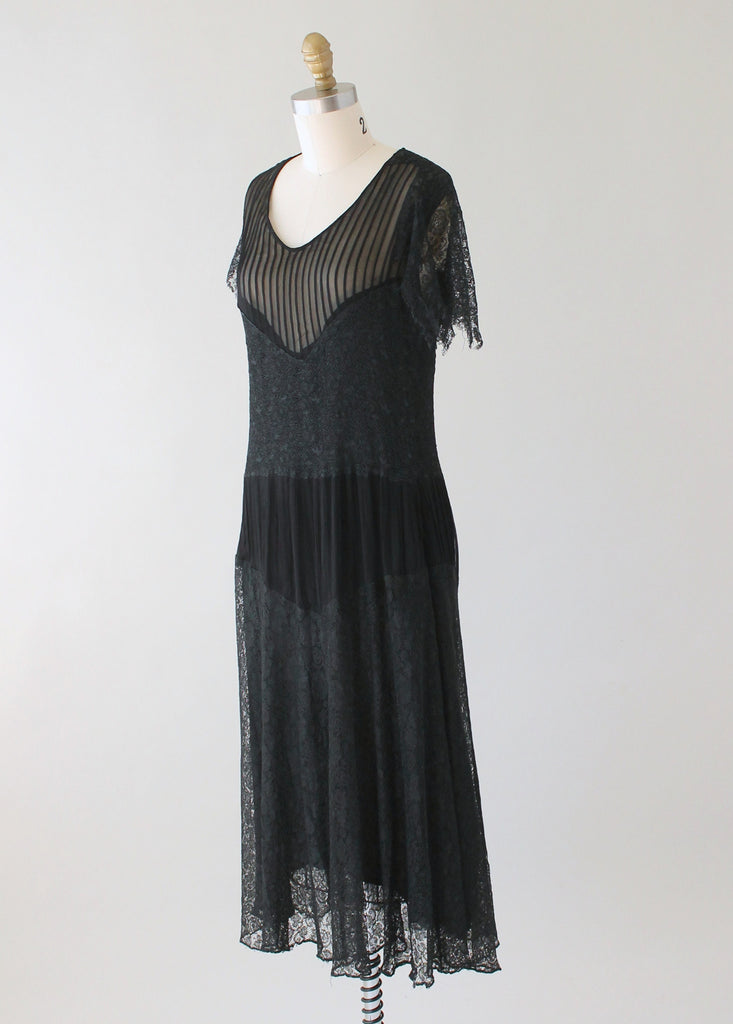 Vintage 1920s Black Lace and Silk Dress | Raleigh Vintage