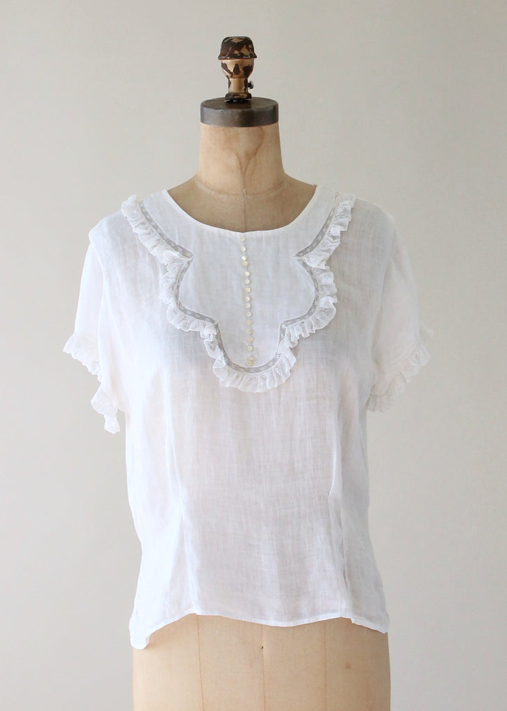 Vintage 1930s Sheer White Button Back Blouse | Raleigh Vintage