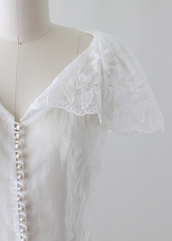 Vintage 1940s Embroidered Organdy Blouse - Raleigh Vintage