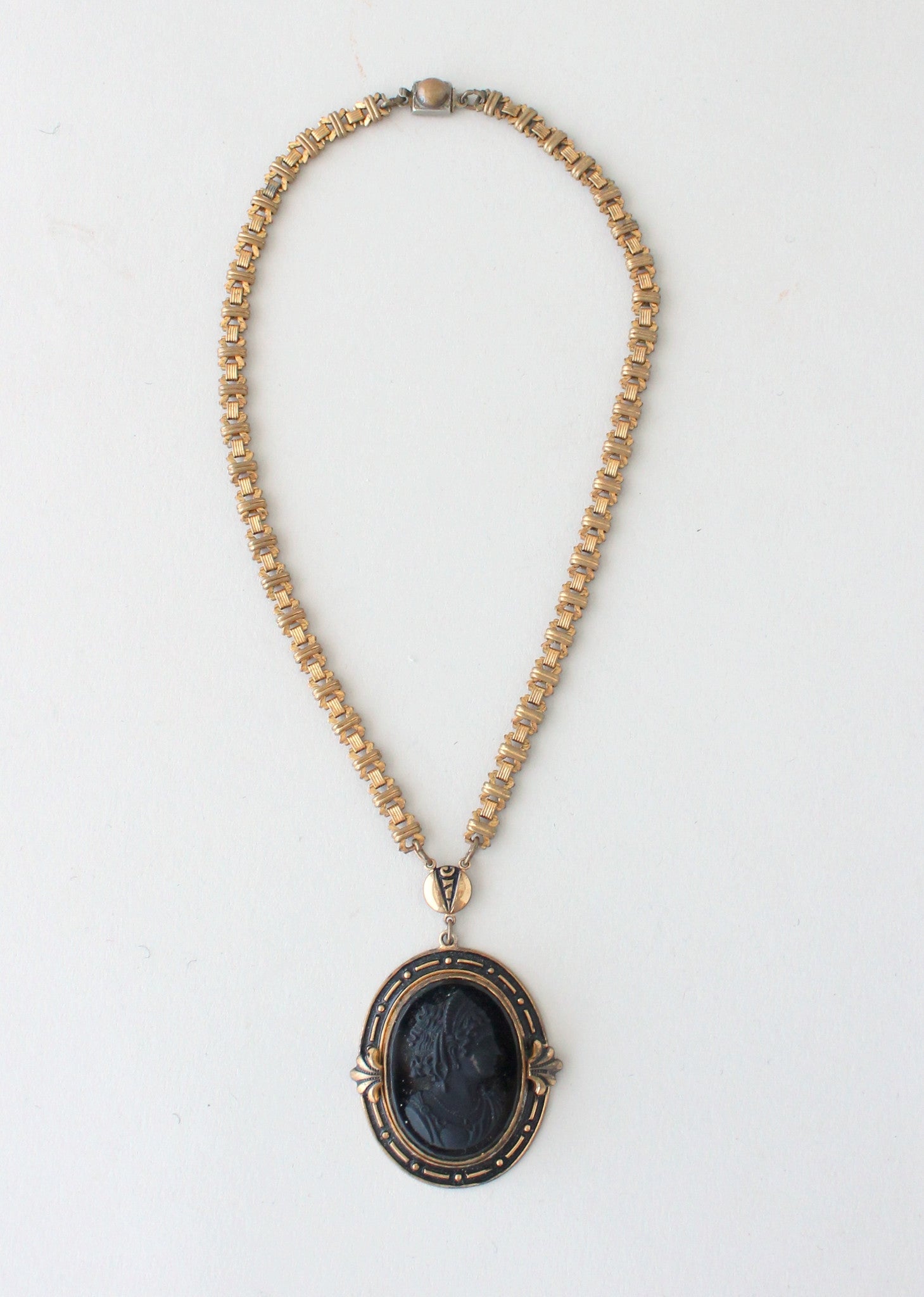 Vintage 1930s Victorian Revival Black Cameo Necklace - Raleigh Vintage