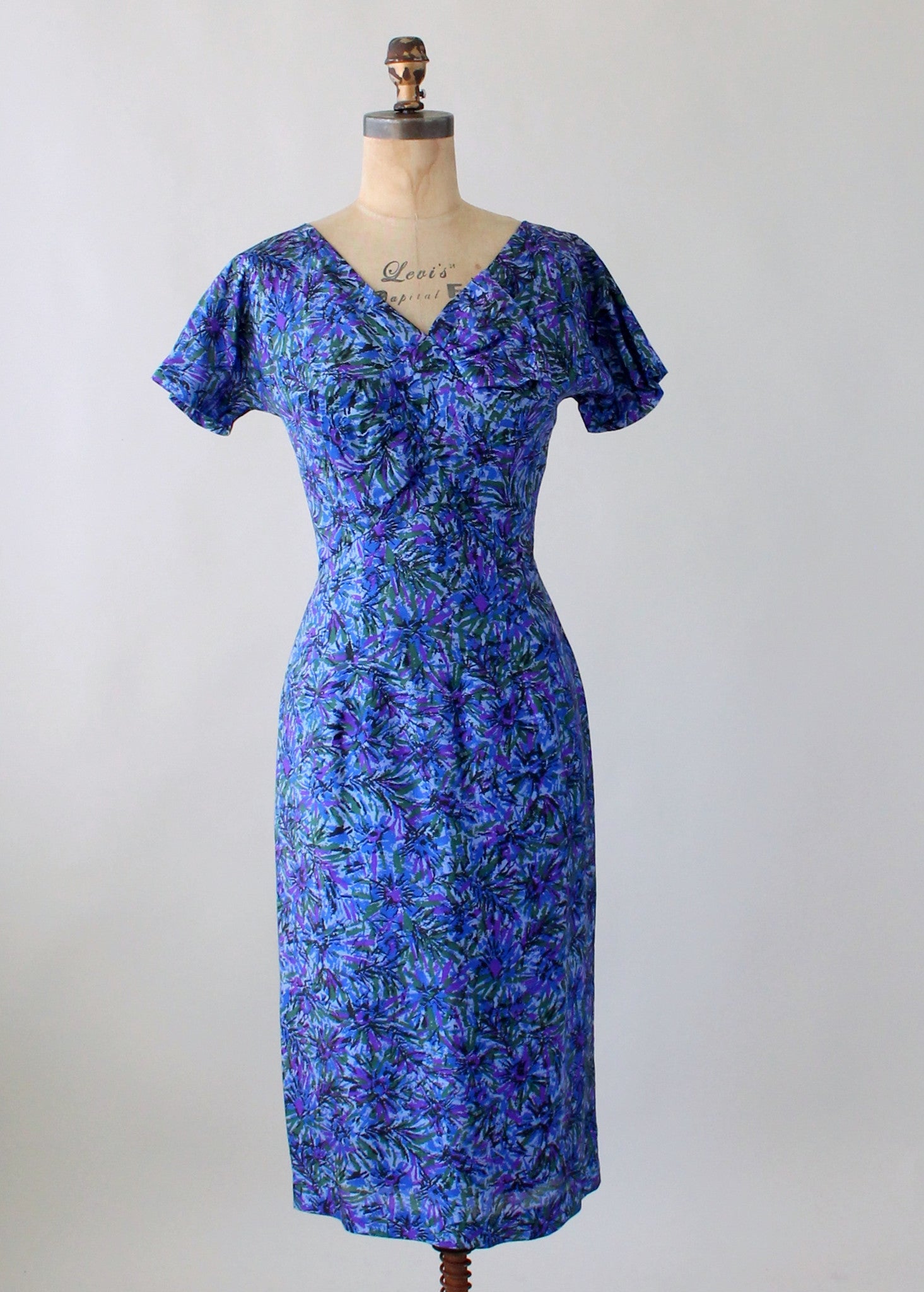 Vintage 1950s Purple and Blue Burst Silk Dress - Raleigh Vintage