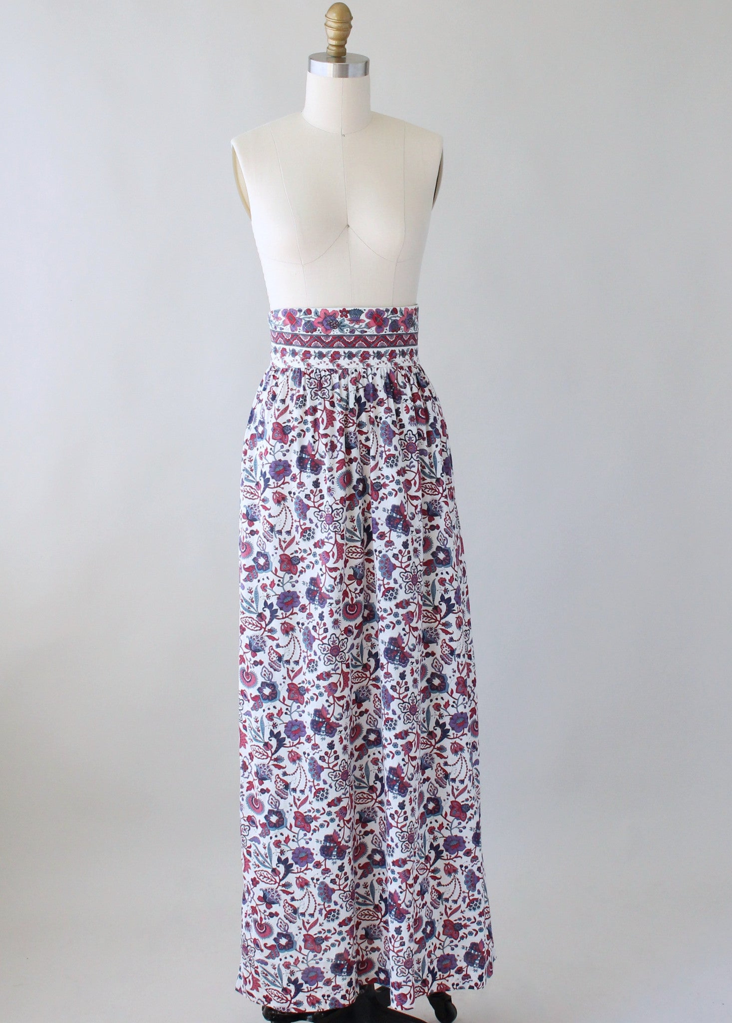 Vintage 1970s Indian Cotton Floral Maxi Skirt Raleigh Vintage 9869