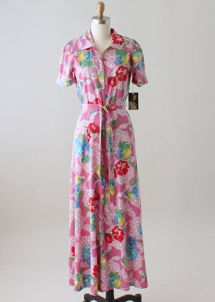 Vintage 1940s Floral Cotton Zip Front Robe Dress | Raleigh Vintage