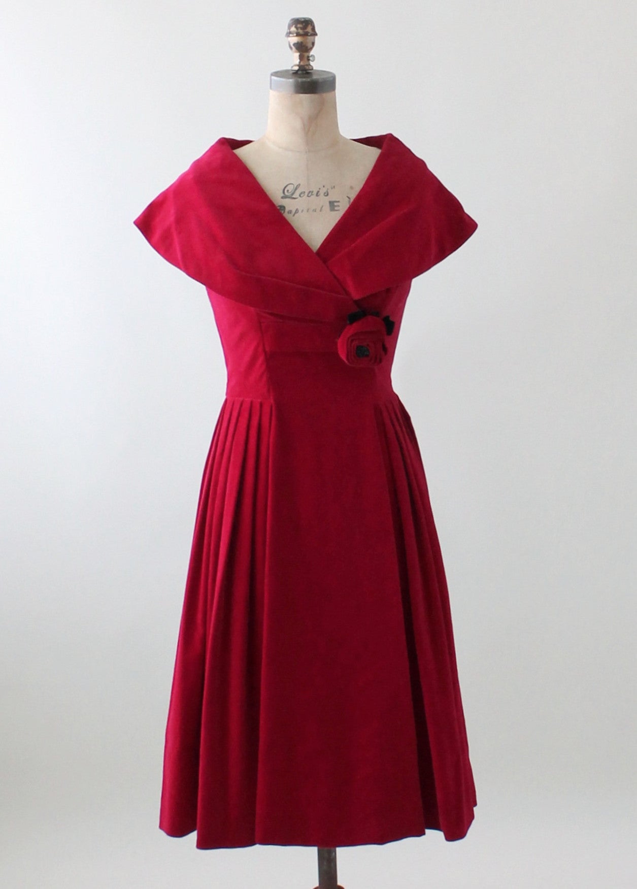 Vintage 1950s Red Velvet Holiday Party Dress Raleigh Vintage