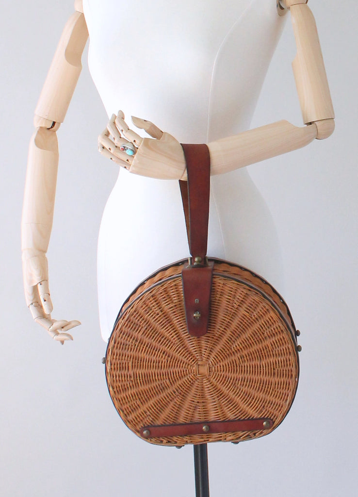 Vintage 1960s Aigner Large Round Wicker Purse | Raleigh Vintage