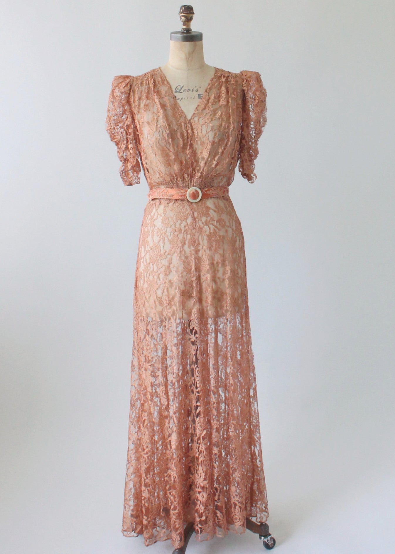 Vintage 1940s Mocha Lace Evening Dress - Raleigh Vintage
