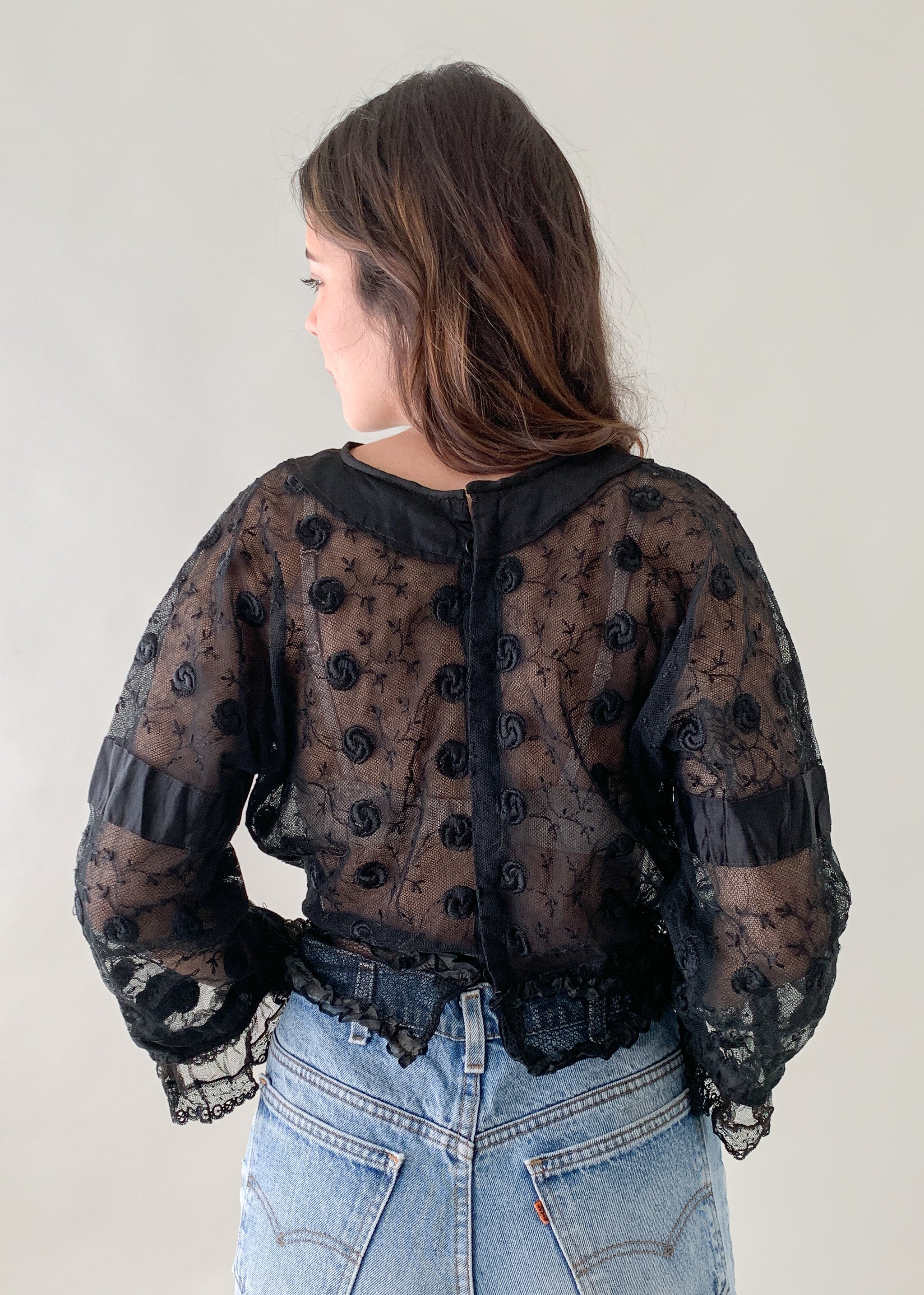 Antique Edwardian Black Lace Top - Raleigh Vintage