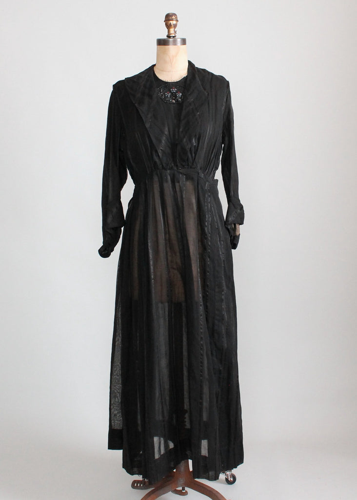 Antique 1910s Beaded Black Striped Cotton Day Dress | Raleigh Vintage