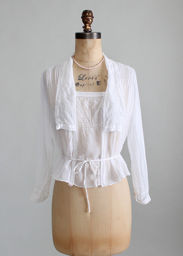 Vintage Edwardian White Gossamer Cotton Blouse - Raleigh Vintage