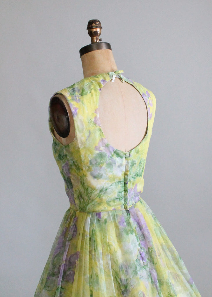 Vintage 1960s Chartreuse and Purple Floral Dress | Raleigh Vintage